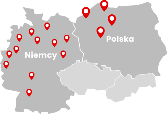 Mapa kierunków przewozów KRZYŚ BUS z Polski do Niemiec i Holandii